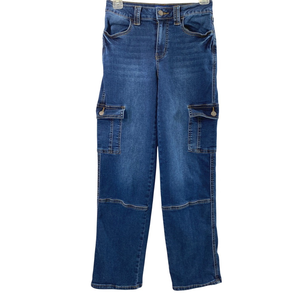 Project Indigo Womens Cargo Jeans‎ Size 1 Dark Wash Denim Straight Leg Mid Rise